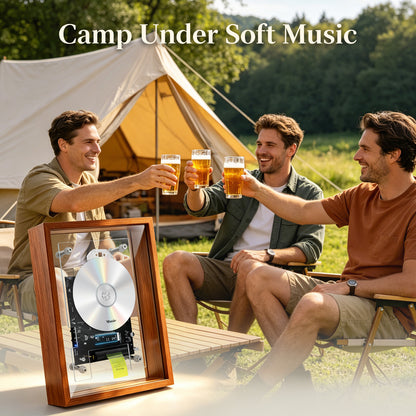Camping Buddy Portable BT CD Player | Retro Wooden Decor for Campground, Picnic & Cabin | Requires External Speakers, CD not included