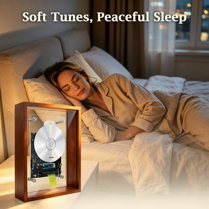 Sleep Aid BT CD Player | Soothing Hi-Fi Calming Audio | Rechargeable Vintage Wood Decor for Bedroom Nighttime Relaxation | Requires External Speakers, CD not included