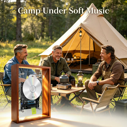 Camping Buddy Portable BT CD Player | Retro Wooden Decor for Campground, Picnic & Cabin | Requires External Speakers, CD not included