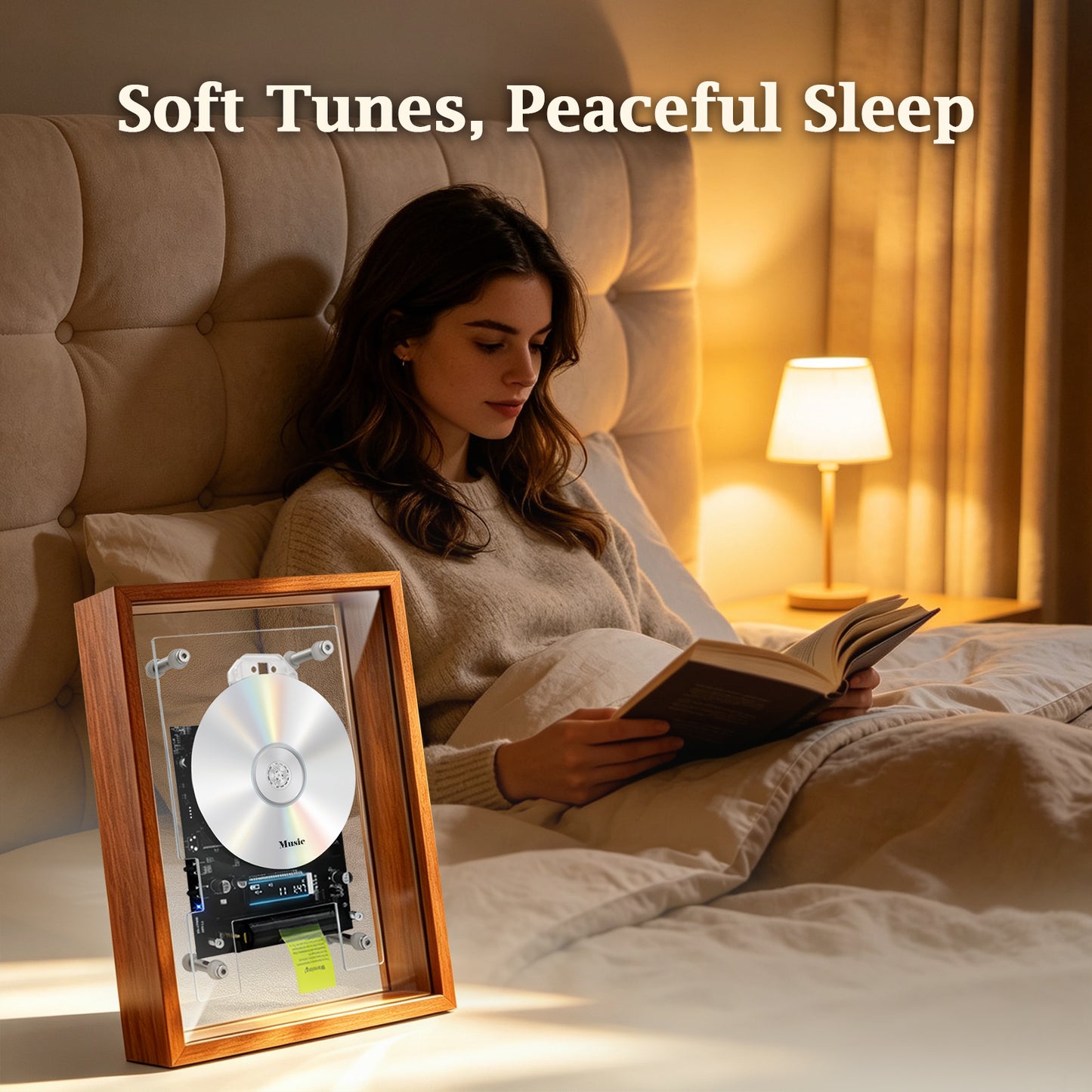 Sleep Aid BT CD Player | Soothing Hi-Fi Calming Audio | Rechargeable Vintage Wood Decor for Bedroom Nighttime Relaxation | Requires External Speakers, CD not included
