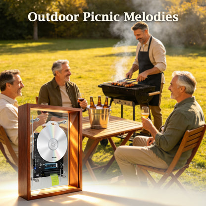 Vibe Booster BT CD Player | Rechargeable Hi-Fi Sound | Retro Wooden Decor for Backyard BBQ, Patio & Outdoor Camping | Requires External Speakers, CD not included