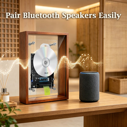 Spa Relaxation BT CD Player | Rechargeable Hi-Fi Calming Audio | Warm Wood Vintage Decor for Bedroom & At-Home Spa | Requires External Speakers, CD not included