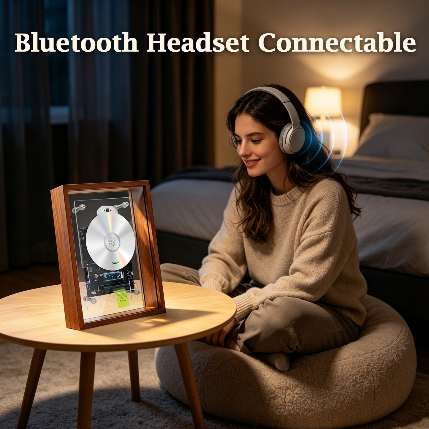 Sleep Aid BT CD Player | Soothing Hi-Fi Calming Audio | Rechargeable Vintage Wood Decor for Bedroom Nighttime Relaxation | Requires External Speakers, CD not included